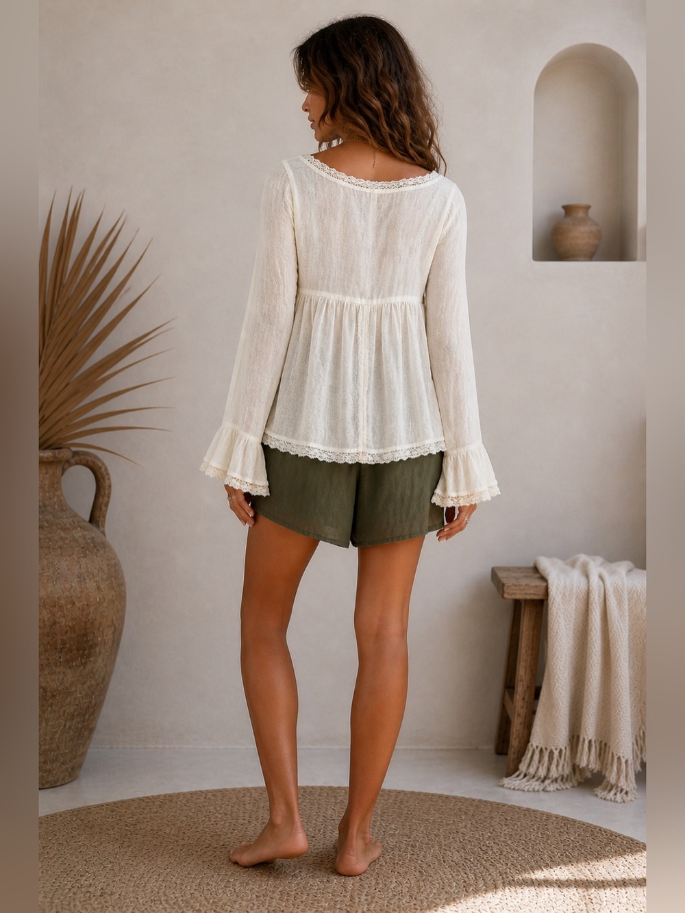 ASOS DESIGN Ivory Cotton Lace Boho Peplum Blouse US 12 Large Coastal Lagenlook - Picture 2 of 10
